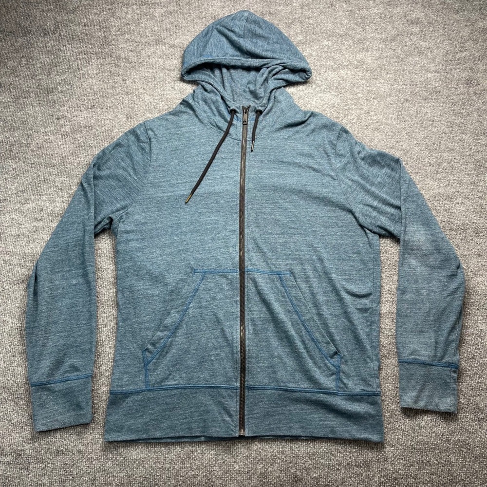 American Giant Mens Blue Heathered Lightweight Full Zip Hoodie Made in USA L